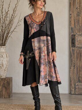 671 - Vitrin Design Boho Patchwork Lagenlook Art to Wear Dress Tunic